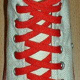 Red Classic Shoelaces  Natural white high top with red laces.