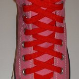 Red Classic Shoelaces  Pink high top with red laces.
