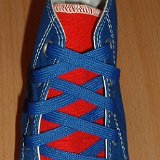 Royal Blue Classic Shoelaces  Royal blue and red 2-tone high top with royal blue laces.