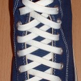White Classic Shoelaces  Navy blue high top with white laces.