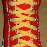 Gold Classic Shoelaces  Red high top with gold laces.
