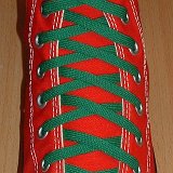 Kelly Green Classic Shoelaces  Red high top with Kelly Green laces.