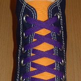Purple Classic Shoelaces  Purple and gold 2-tone high top with purple laces.
