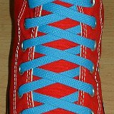 Sky Blue Classic Shoelaces  Red high top with sky blue laces.