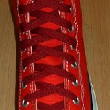 Classic Burgundy Shoelaces  Red high top with burgundy laces.