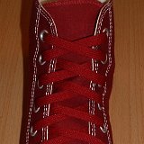 Classic Burgundy Shoelaces  Maroon high top with burgundy laces.