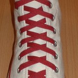 Classic Cardinal Red Shoelaces  Optical white high top with cardinal red laces.