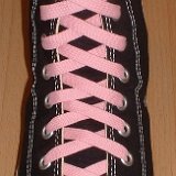 Classic Pink Shoelaces  Black high top with pink laces.