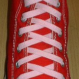 Classic Pink Shoelaces  Red high top with pink laces.