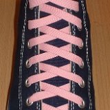 Classic Pink Shoelaces  Navy blue high top with pink laces.
