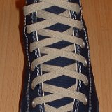 Classic Tan Shoelaces  Navy blue high top with tan laces.