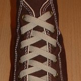 Classic Tan Shoelaces  Chocolate brown high top with tan laces.