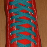 Classic Teal Shoelaces  Red high top with teal laces.