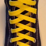 Classic Yellow Shoelaces  Navy Blue high top with classic yellow laces.