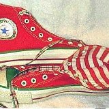 Collectors Items  Vintage Christmas high tops in red and green, with red striped interior.