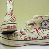 Collectors Items  Skiing Santa pattern Christmas high tops, inside patch and rear views.