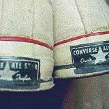 Collectors Items  Closeup of the heel patches of vintage Chuck Taylor white high tops.