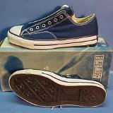 Collectors Items  Vintage navy blue "Coach" low cuts with box, side and outer sole views.
