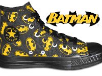 Chucks With Commercial Pattern Uppers  Inside patch view of a Batman lantern logo high top.