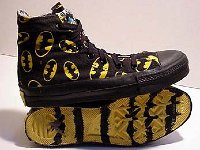 Chucks With Commercial Pattern Uppers  Batman high tops, outside and sole views.