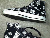 Chucks With Commercial Pattern Uppers  1990 Fame pattern high tops, with black laces.