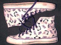 Chucks With Commercial Pattern Uppers  Worn Joker pattern high tops, outside views.