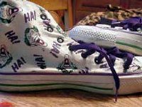 Chucks With Commercial Pattern Uppers  Joker high tops, side view.