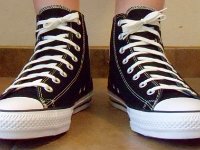 CTAS Cons Black High Tops  Wearing CTAS Cons black high tops, front view 1.