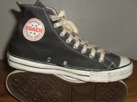 Converse Vintage Shoes  Inside patch and sole views of Converse Coach black high tops.