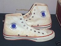 Converse Vintage Shoes  Inside patch views of white lucky boy high tops.