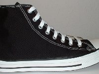 Core Black High Top Chucks  Outside view of a right black high top.