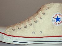 Core Natural (Unbleached) White High Top Chucks  Inside patch view of a right natural white high top.