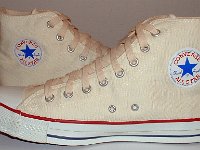 Core Natural (Unbleached) White High Top Chucks  Inside patch views of natural white high tops.