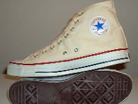 Core Natural (Unbleached) White High Top Chucks  Inside patch and sole views of natural white high tops.