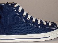 Core Navy Blue High Top Chucks  Outside view of a right navy blue high top.