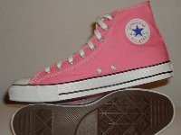 Core Pink High Top Chucks  Inside patch and sole views of pink high tops.