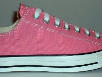 Core Pink Low Cut Chucks  Outside view of a right pink low cut.