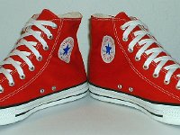 Core Red High Top Chucks  Angled inside patch views of red high tops.
