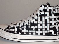 Crossword Puzzle Print High Top Chucks  Outside view of a left crossword puzzle print high top.