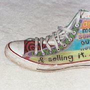 Custom Painted High Top Chucks  Custom chucks with a Frank Zappa quote, outside view of the left sneaker.
