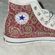 Custom Painted High Top Chucks  Inside patch view of a graphic design on a left high top chuck.