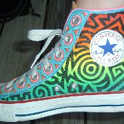 Custom Painted High Top Chucks  Graphic pattern with gradient background, right inside patch view.