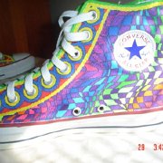 Custom Painted High Top Chucks  Inside patch view of a Dr. Ray design on a right high top chuck.