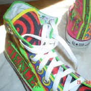 Custom Painted High Top Chucks  Partial top and rear views of a Dr. Ray design.