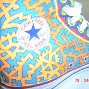 Custom Painted High Top Chucks  Inside patch view of a left Dr. Ray design high top chuck.