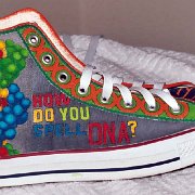 Custom Painted High Top Chucks  Outside view of Seth's right high top showing a DNA helix.