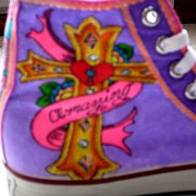 Custom Painted High Top Chucks  Outside view of a right high top chuck for Starr.