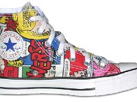Chucks With Custom Print Pattern Uppers  Inside patch view of a left comic print high top.