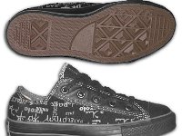 Chucks With Custom Print Pattern Uppers  Side and sole views of John Lennon peace low cuts.