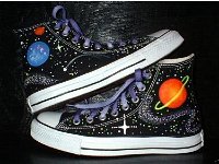 Chucks With Custom Print Pattern Uppers  Outside views of outer space print high tops.